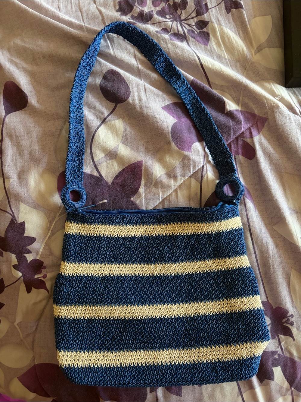 Blue and white Striped Knit Shoulder Bag